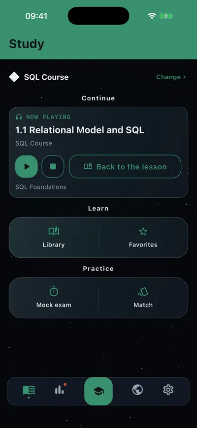 The study hub while a lesson plays
