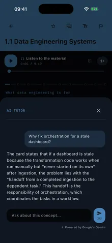 The AI tutor answering a question about the current lesson