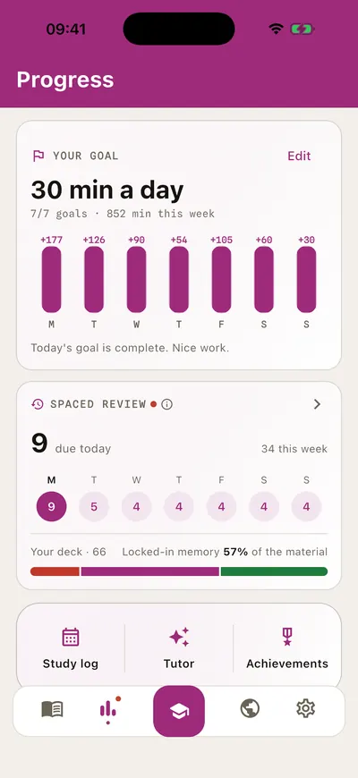 Progress on the light theme: daily goal and spaced review