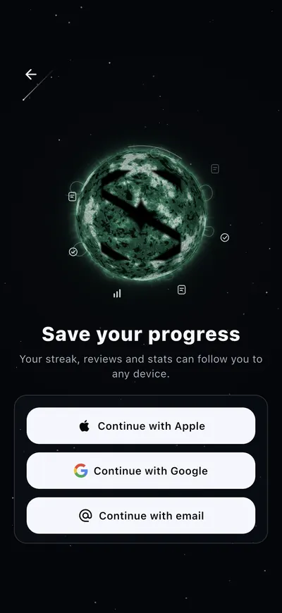 Sign in: the sun of the onboarding, in green on the night sky